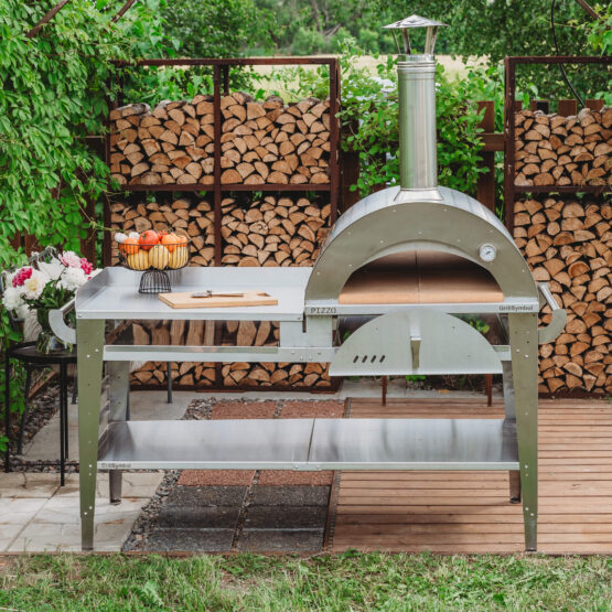 GrillSymbol Wood Fired Pizza Oven with Stand and Side Table Pizzo-XL-Set-inox GrillSymbol Wood Fired Pizza Oven with Stand and Side Table Pizzo-XL-Set-inox